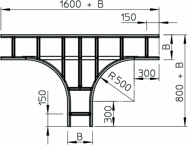 T-Stück Kabelleiter sym 160x400mm o.Verb Ausführung symmetrisch Weitsp