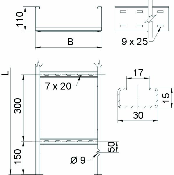 Kabelleiter vz WKLG-Serie 110x300x6000mm Weitsp 28100qmm