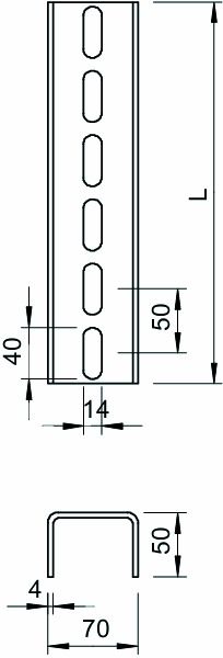 U-Profilschiene ST US 7-Serie D4mm 400x70x50mm 3Seit_gel f.Funktionserh