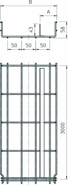 Gitterrinne U-Form GRM-T-Serie Klickbef 55x300x3000mm int.Verb 12900qmm