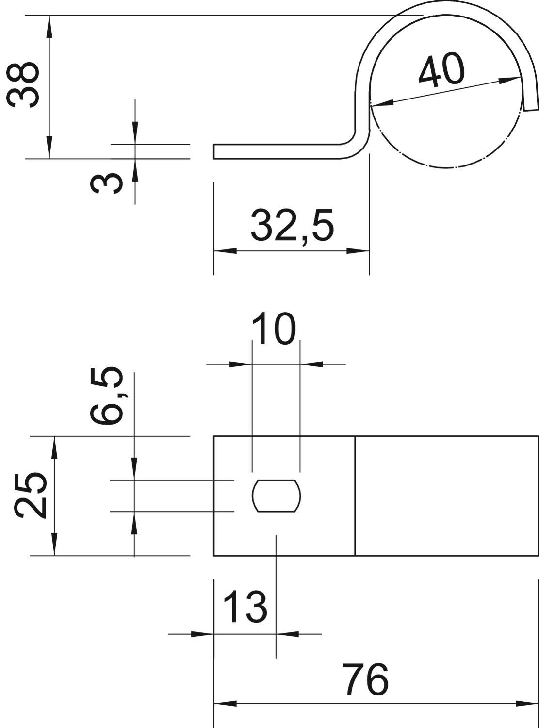 Befestigungsschelle 1f Ø40mm einlappig ST hfr