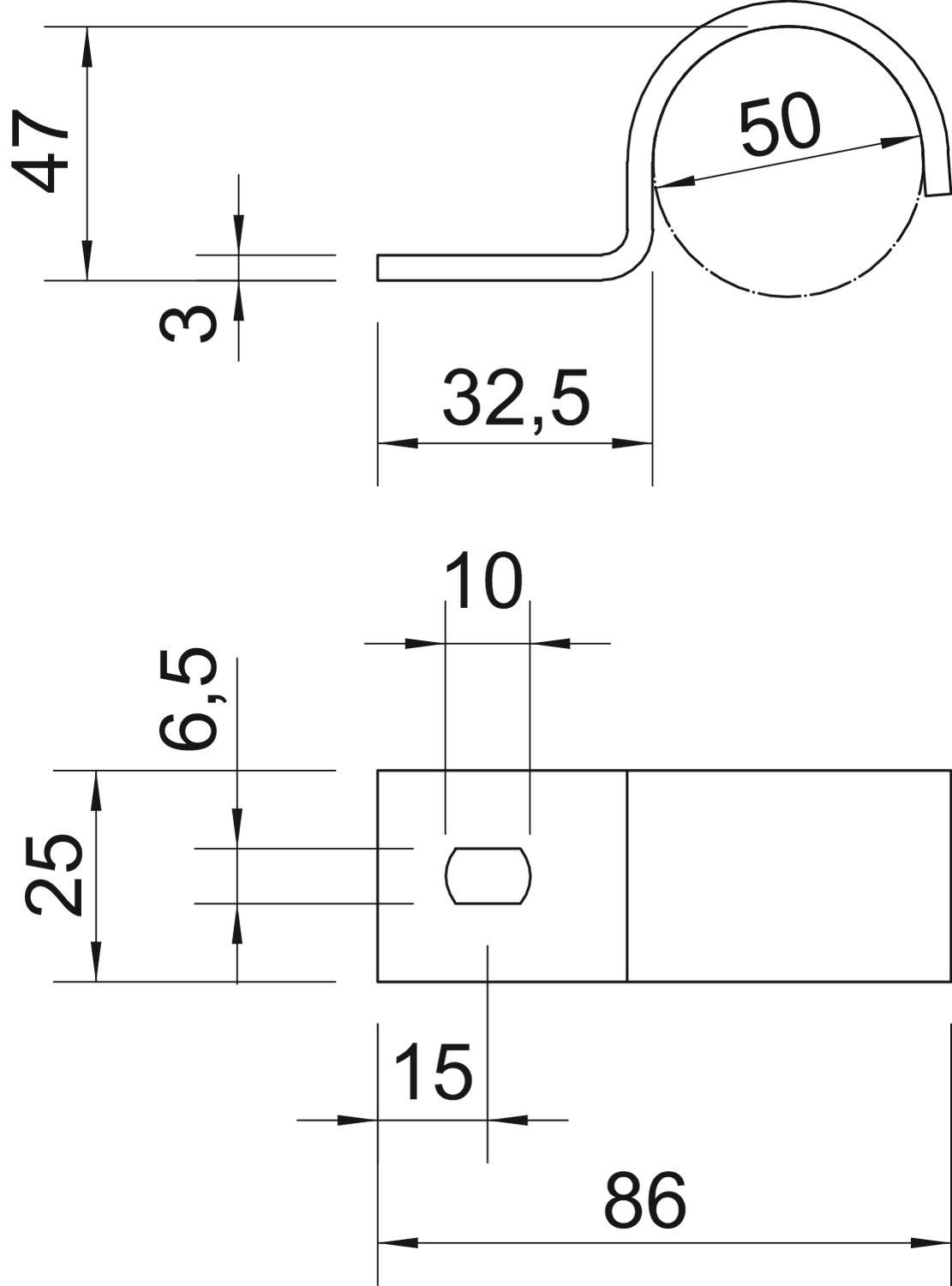 Befestigungsschelle 1f Ø50mm einlappig ST hfr