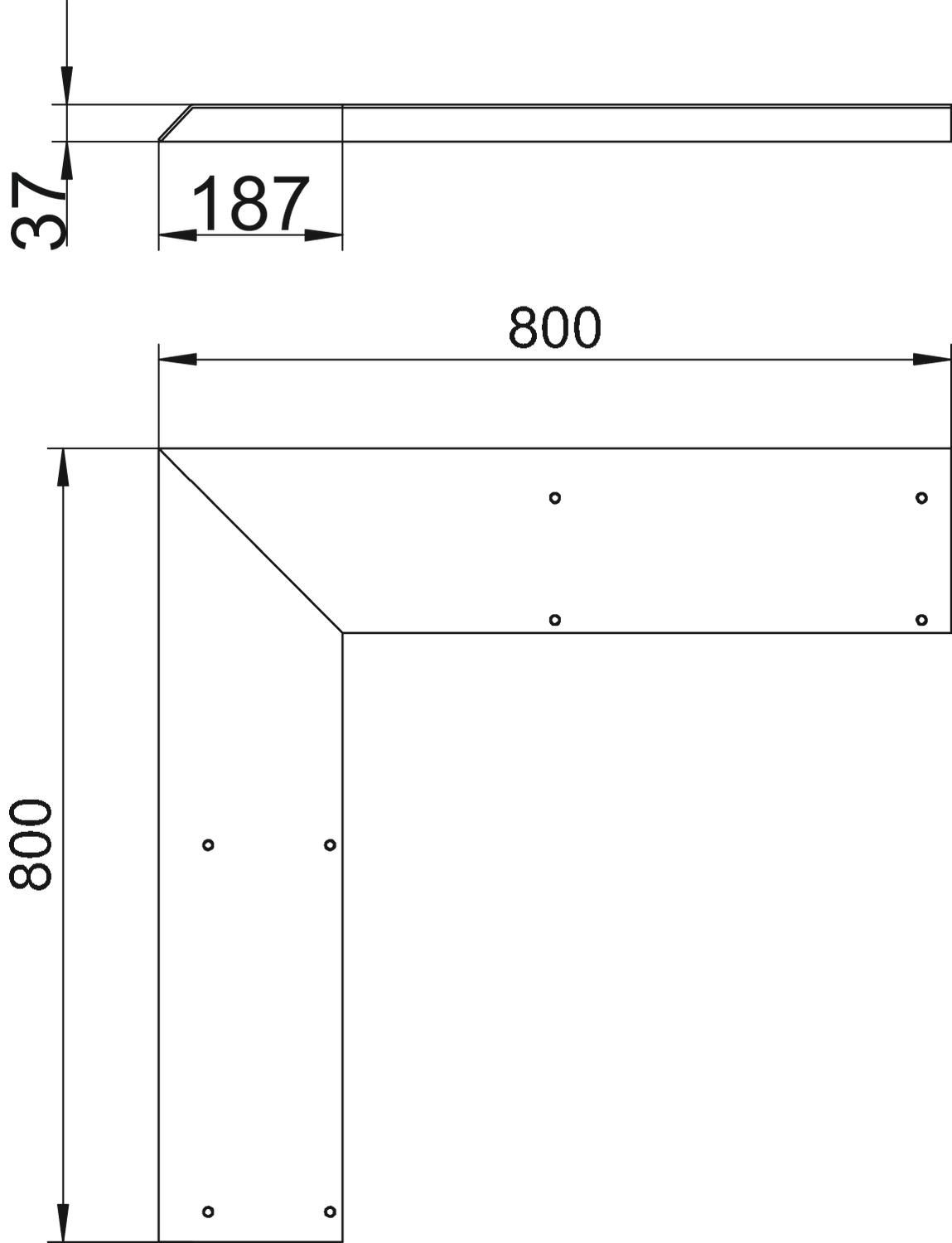 Deckel AB-K ST Außeneck eins.abgeschr 150x800mm
