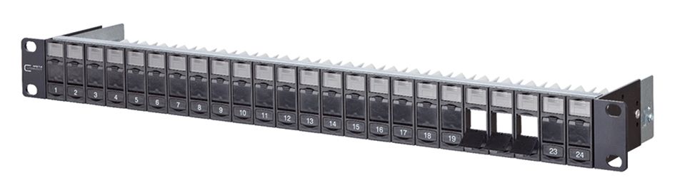 Modulträger 24Ports 1HE Cat6A Schirm lgr 19Zoll-Einbau 43,6x482,6x95mm
