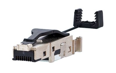 Modular-Stecker Cat6 RJ45 26-22AWG Litze Feldkonf Schirm massiv f.Rundkabel sw