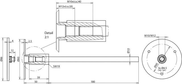 Erdungsfestpunkt M10 V4A 180mm Ø80mm 230mm Edelstahl (V4A)