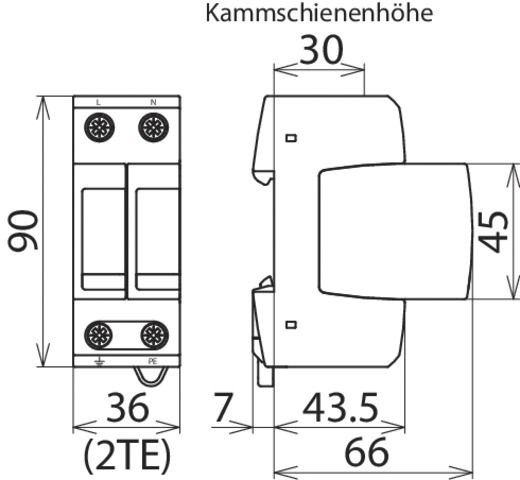 Überspannungsableiter TNNetzform- 230VAC 1,5kV Netzform-TN 2TE Hutschiene TH35