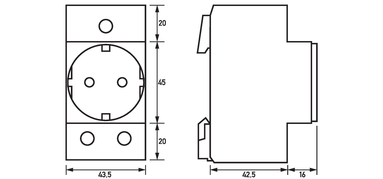 Steckdose REG 250V/AC 16A 2,5TE 65,5mm IP20