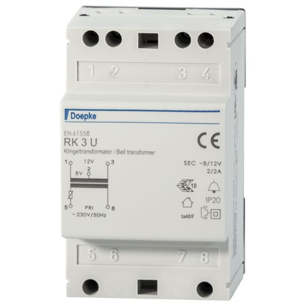 Klingeltransformator 230V 8/12V 2/2A REG 3TE f.Reiheneinb Kurzschlusssicher