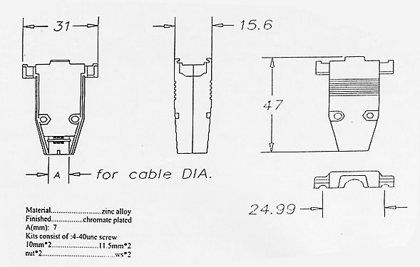 D-Sub-Haube 9p Metall Schraube zweiteil Teilbar