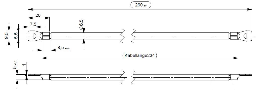 Verdrahtungsbrücke 1ph 265mm 10qmm Gabel isol sw