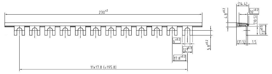 Phasenschiene 1ph 17,8mm 210mm 12qmm 65A Gabel Isoliert