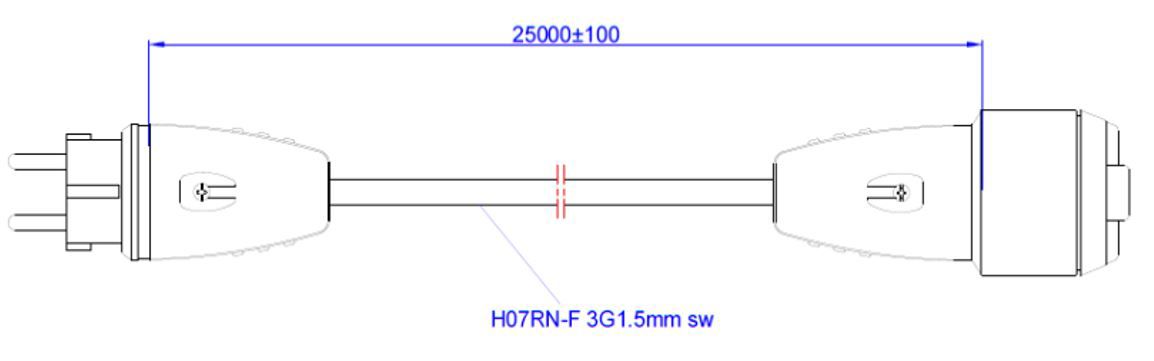 Netzanschlussleitung 25m 3x1,5qmm 16A sw IP44 Schutzkontaktkupplung (Typ F) Gummi