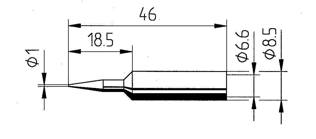 Lötspitze ger spitz 1x46mm Dauerlöt Ø8,5mm/A Ø6,6mm/I