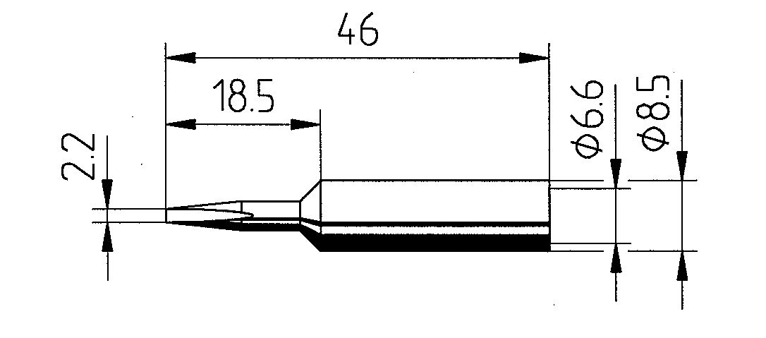 Lötspitze ger meißelf 2,2x46mm Dauerlöt Ø8,5mm/A Ø6,6mm/I