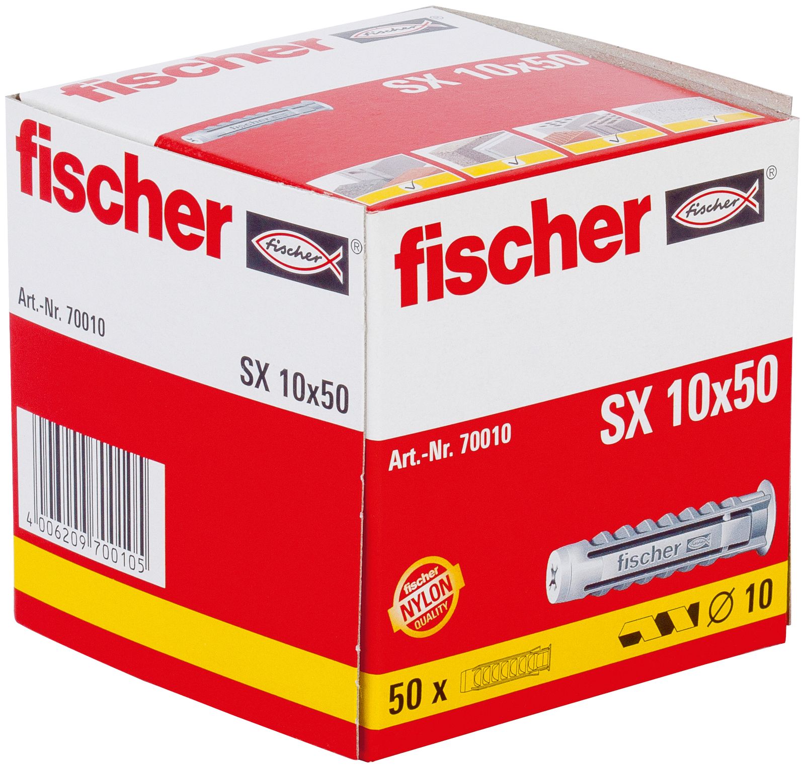Universaldübel Ø10x50mm Kst Nylon 70mm Ø6-8mm Mit Rand f.Gasbeton