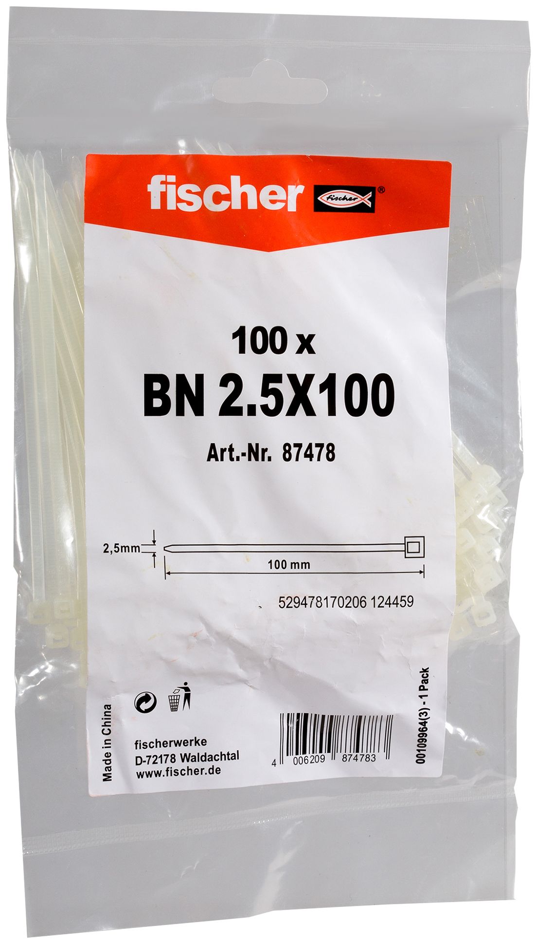 Kabelbinder L100mm natur B2,5mm hfr PA -40-80°C Polyamid (PA) KstZunge/Nase
