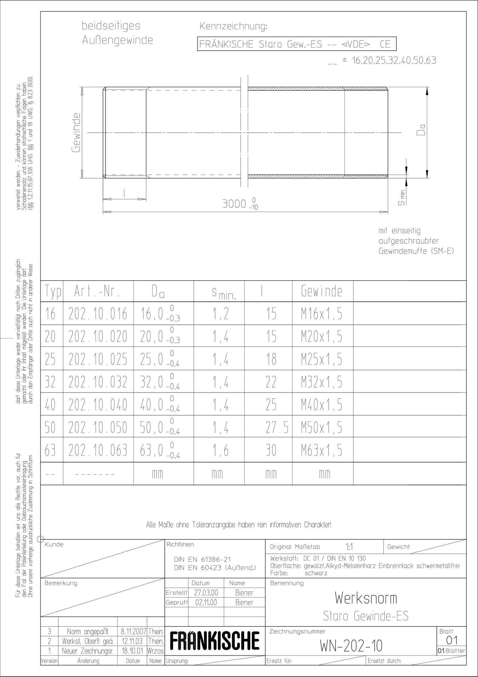 Stahl-Gewinderohr Ø40mm starr lack 5Kl ST -45-250°C Innengewinde (metrisch)