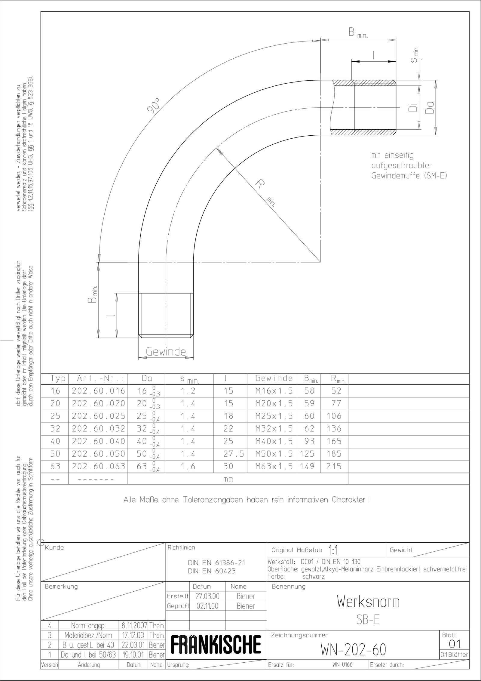 Stahl-Gewindebogen Ø16mm lack Muffe hfr sw Mit Muffe