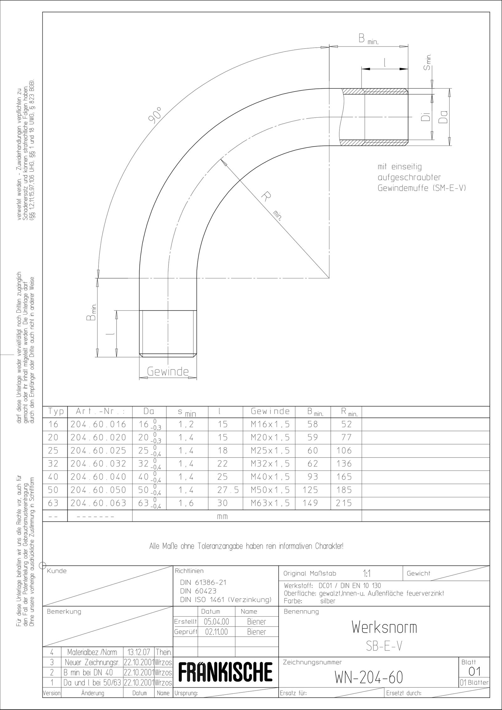 Stahl-Gewindebogen Ø16mm f/vz Muffe hfr zink Mit Muffe