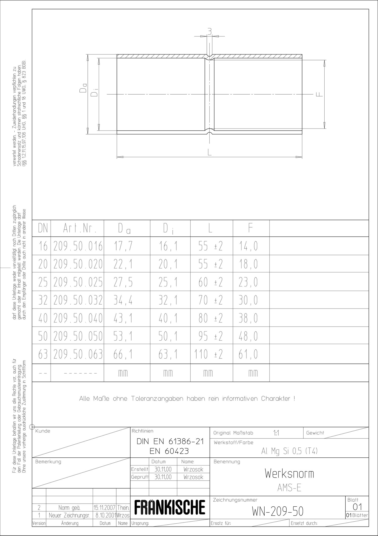 Alu-Steckmuffe Ø63mm unbeh hfr alu