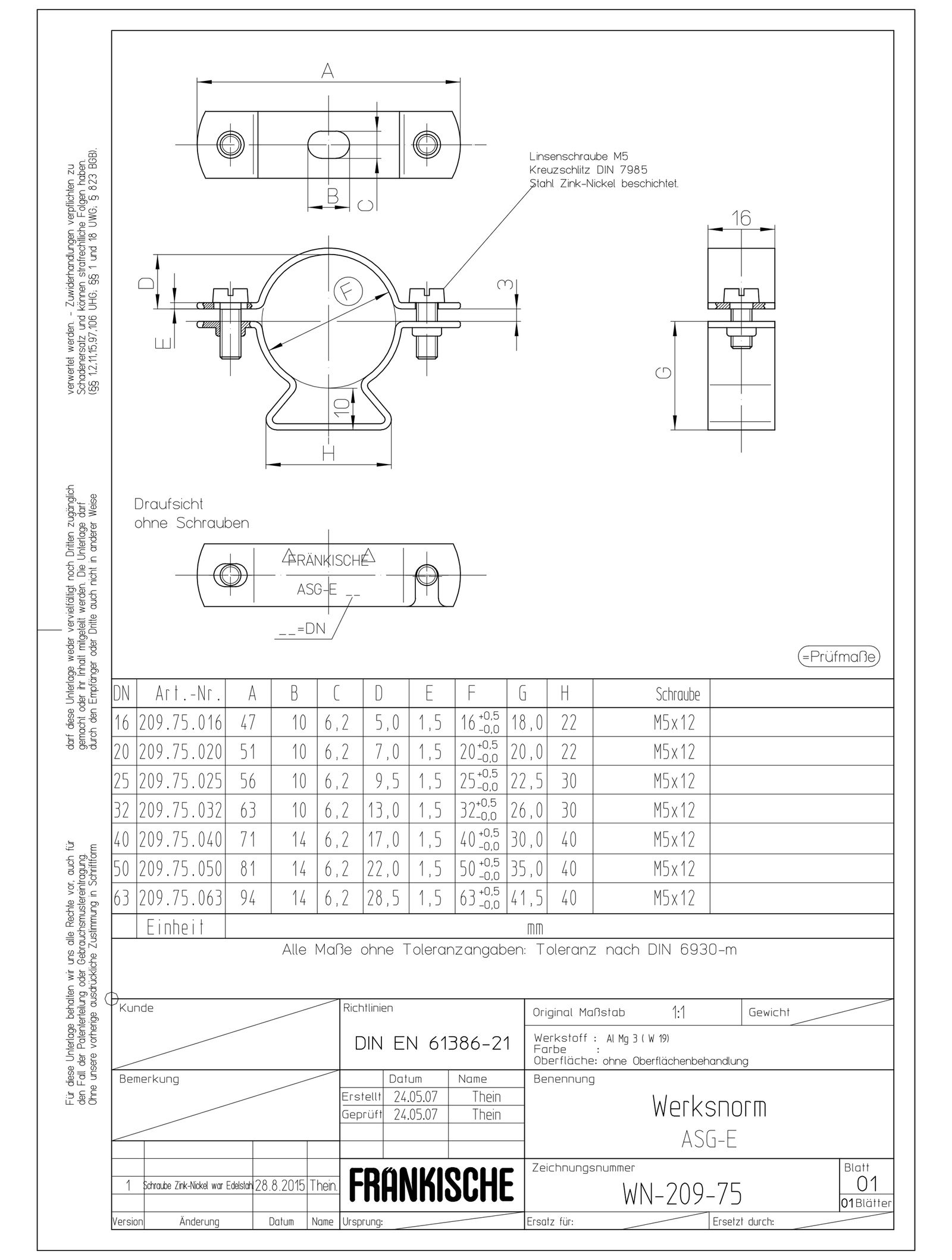 Befestigungsschelle Rohr Ø20mm Alu unbeh