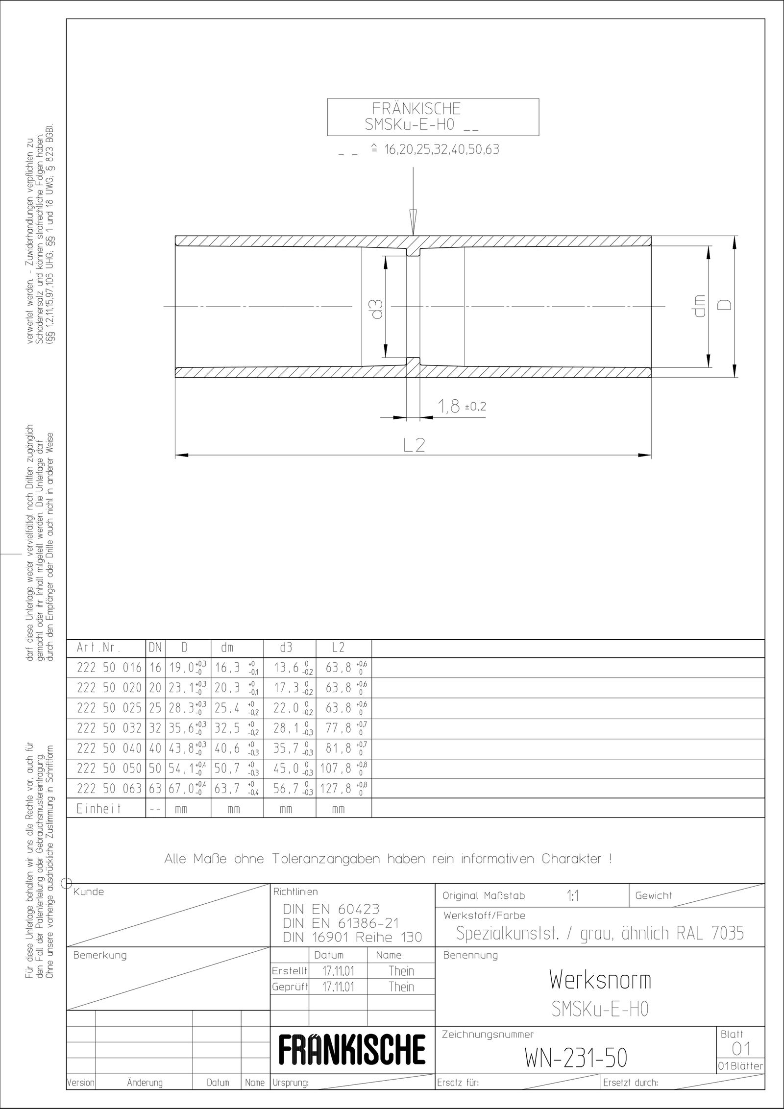 Steckmuffe PPO Ø32mm unbeh hfr gr Polyphenylenoxid