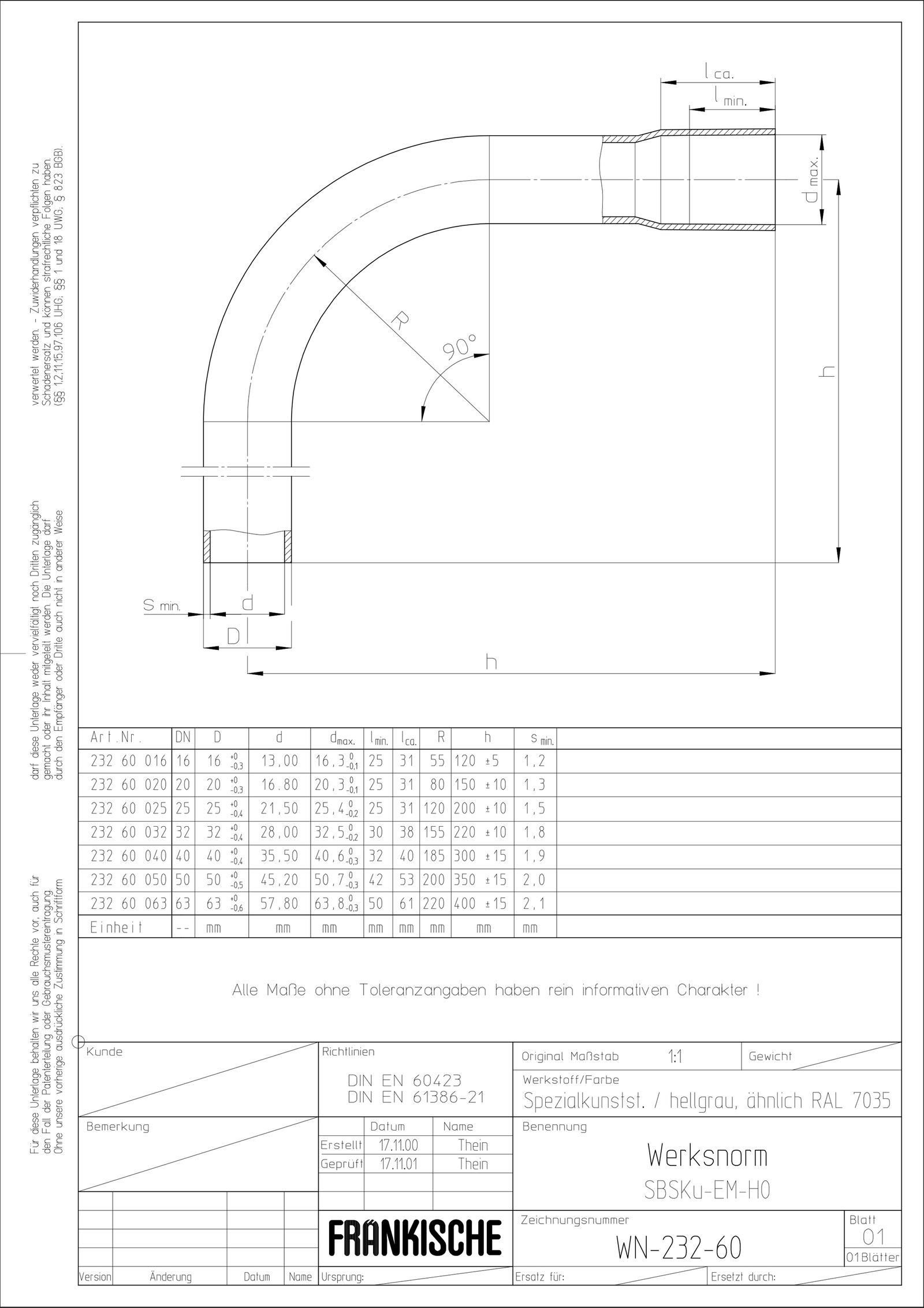Steckbogen Ø50mm Kst unbeh Muffe hfr gr Mit Muffe