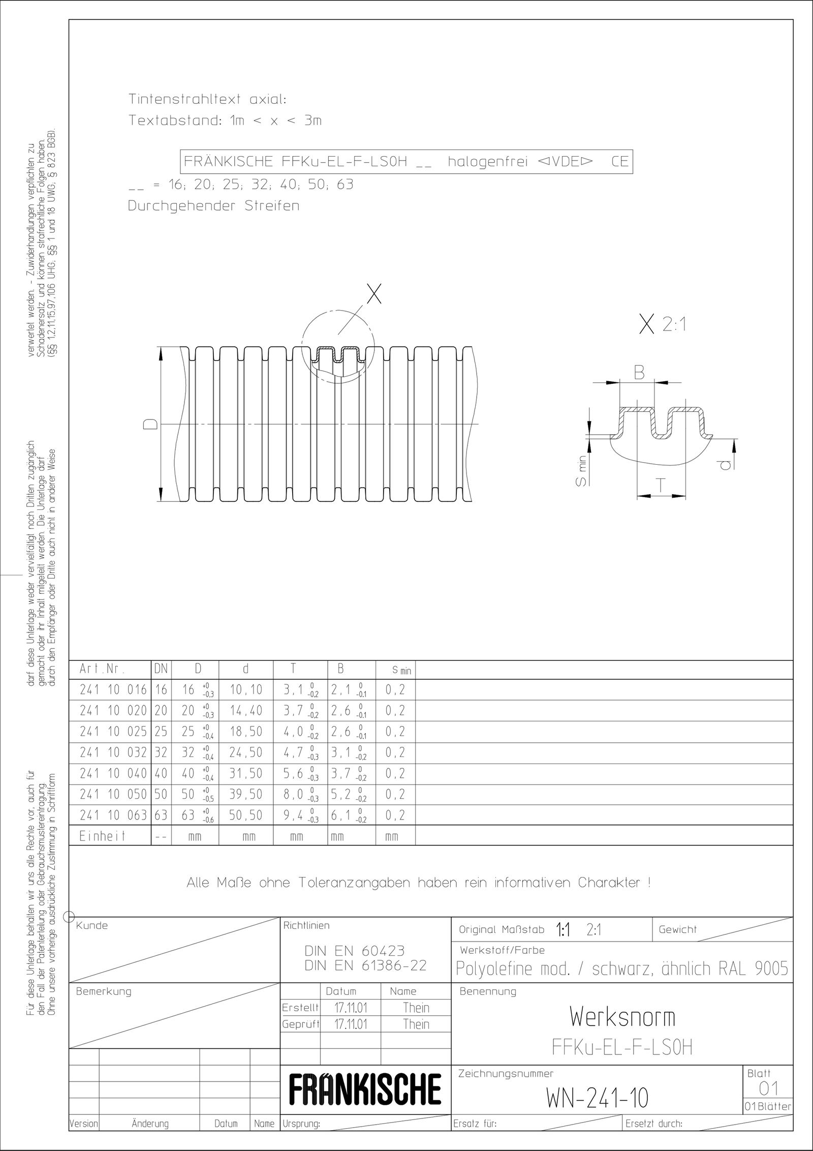 Wellrohr Ø40mm PE IP2X ohne Ummantelung sw 320N Polyethylen (PE) -5-105°C