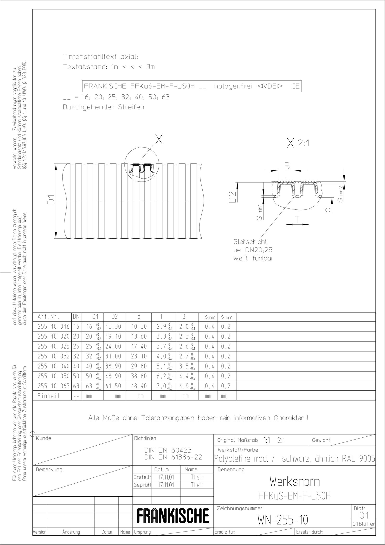 Wellrohr Ø20mm PP sw 750N -45-105°C Polypropylen (PP)