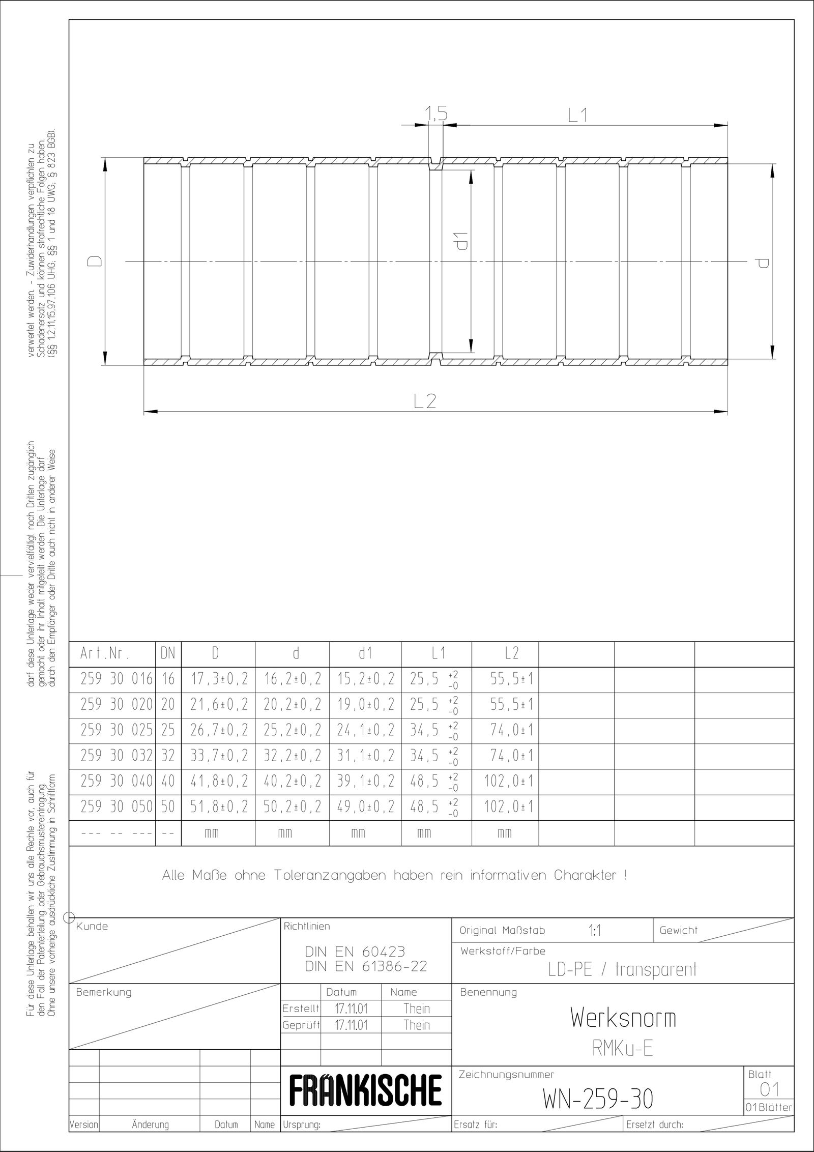 Steckmuffe Kst Ø25mm unbeh tra transp
