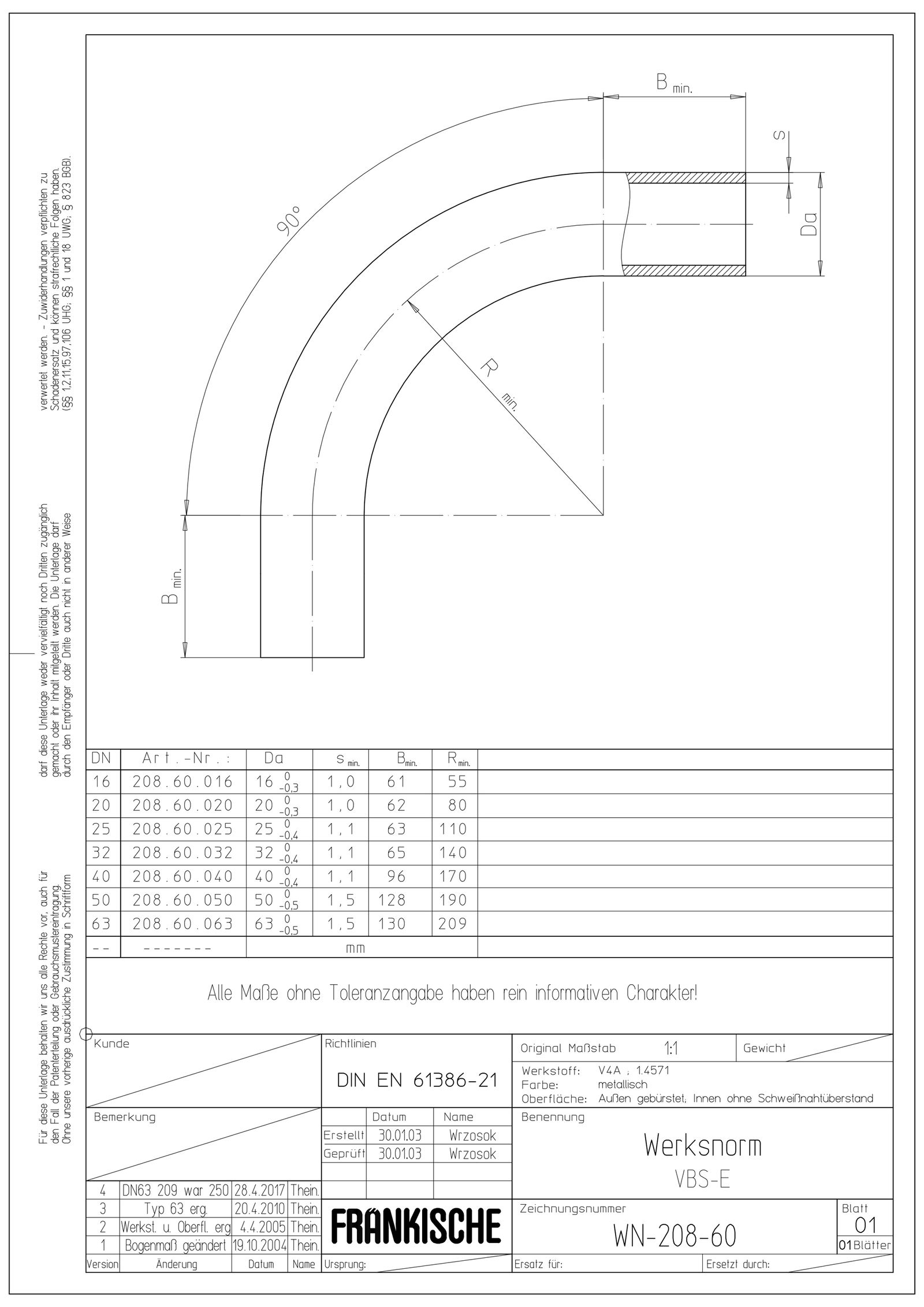 Steckbogen Ø25mm Metall unbeh hfr edst Oberfl.gebürst