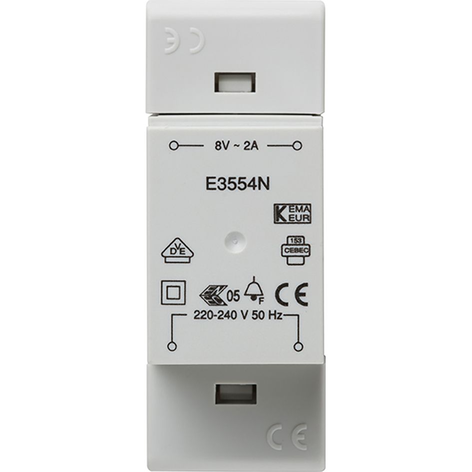 Klingeltransformator 230V 8V 2A REG 2TE f.Reiheneinb Kurzschlusssicher