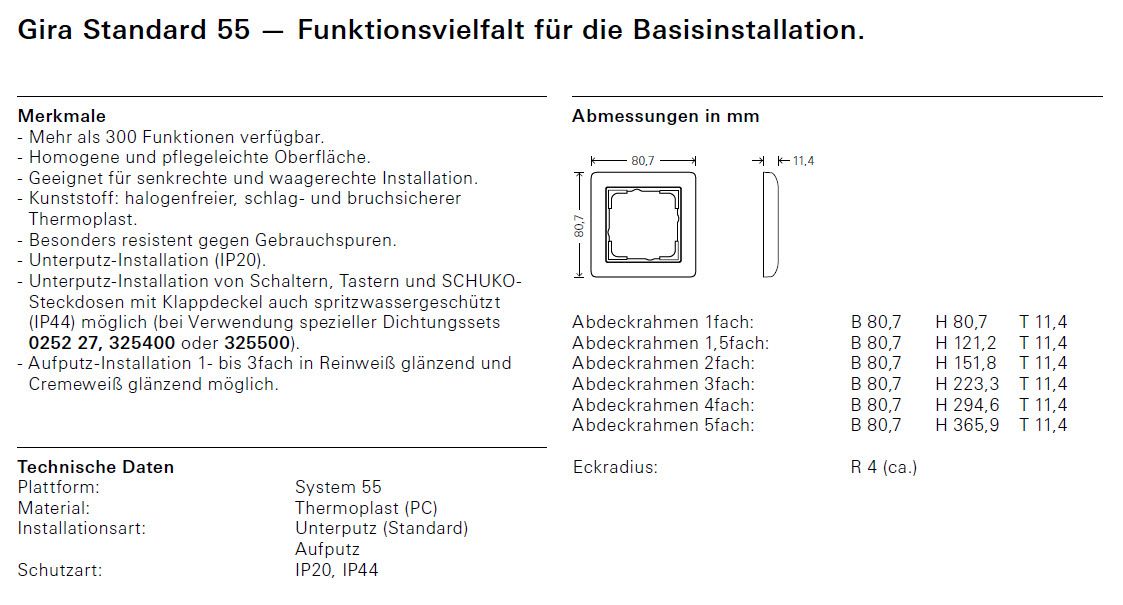 Rahmen 1f rws glz Standard 55 BSF Kst Textfeld/Beschriftungsfläche