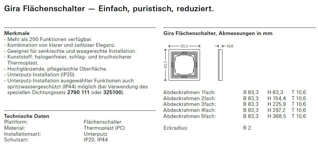 Rahmen 2f rws glz Fläche Kst Unterputzmontage