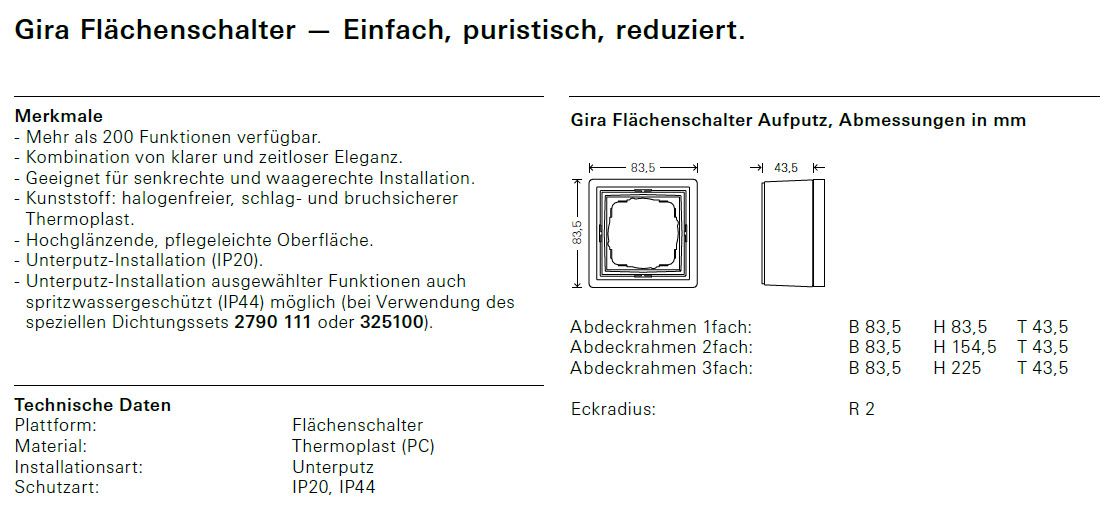 Gehäuse AP 3f Kst rws Fläche glz AP-Geh
