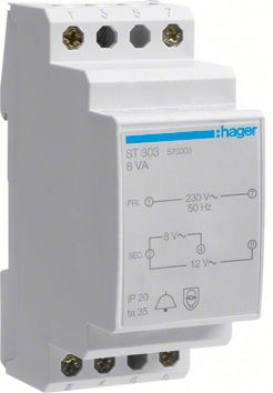 Klingeltransformator 230V 8/12V 2/1,33A REG 3TE f.Reiheneinb Kurzschlusssicher
