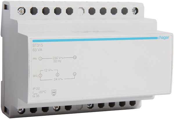 Sicherheitstrafo 230V 12/24V 5,25/2,63A REG f.Reiheneinb 6TE Kurzschlusssicher