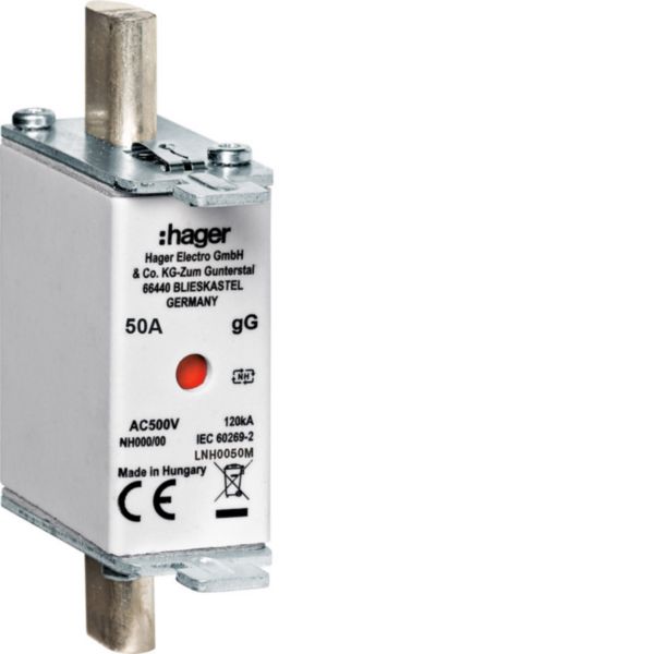 NH-Sicherungseinsatz 50A NH000 500VAC gG Mittenk