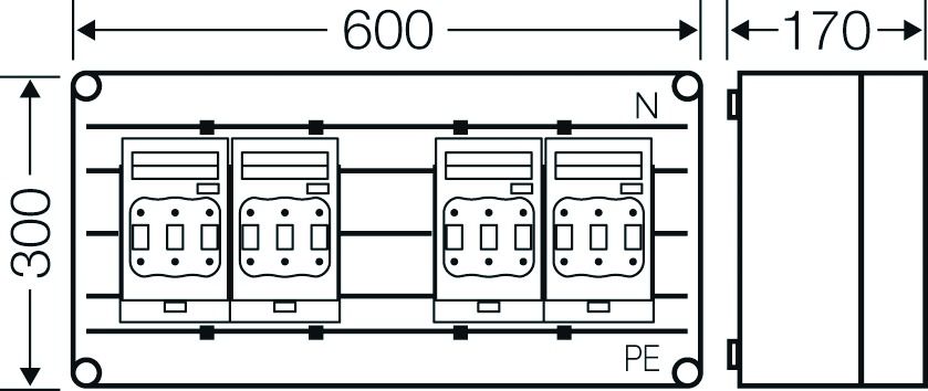 Lasttrenngehäuse NH00 400A 690V IP65 600x170x300mm