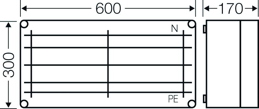 Sammelschienengehäuse Kst 400A 5p IP65 Mit Sammelschiene bestückt 300x600x170mm