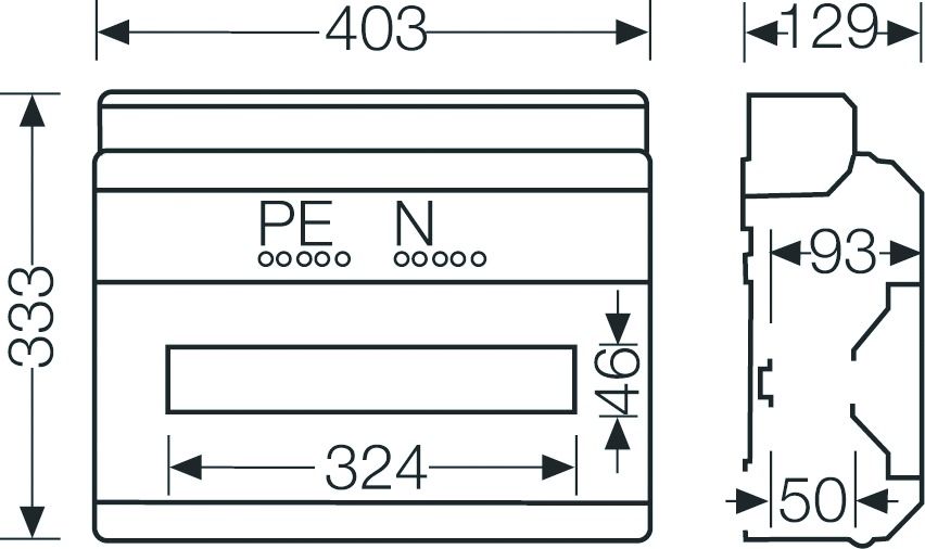 Automatengehäuse AP 1x18TE Kst IP65 REG 403x333x129mm ET93mm