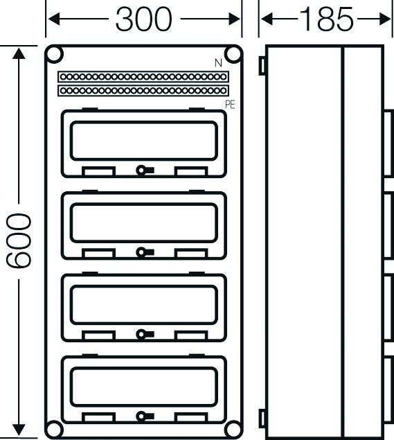Automatengehäuse AP 4x12TE Kst IP65 REG 300x600x185mm ET93mm