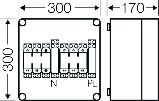 Sicherungsgehäuse 125A IP65 NH00 uni Kst Mit transparentem Deckel 2grp
