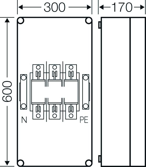 Sicherungsgehäuse 250A IP65 NH1 uni Kst Mit transparentem Deckel 1grp