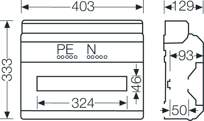 Automatengehäuse AP 1x18TE Kst IP54 REG 403x333x129mm ET93mm