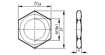 Flachmutter M18x1, Messing vern.