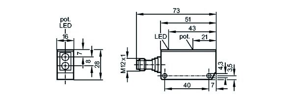 Reflexionslichtschranke 200mm 1mm/Bemess Quader DC M12 PNP 10-50V IP67