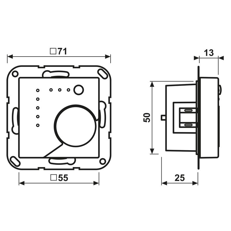 Raumtemperaturregler UP AS KNX ws glz Bedienelement Mit Vor-Ort Bedienung