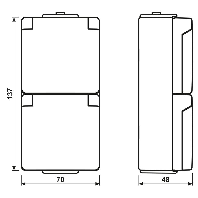 Steckdose 2f gr glz WG 600 AP Klappd IP44